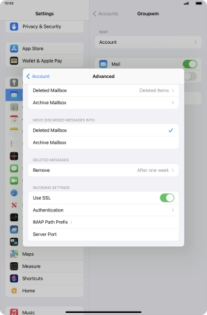 Press the indicator next to 'Use SSL' to turn off the function.