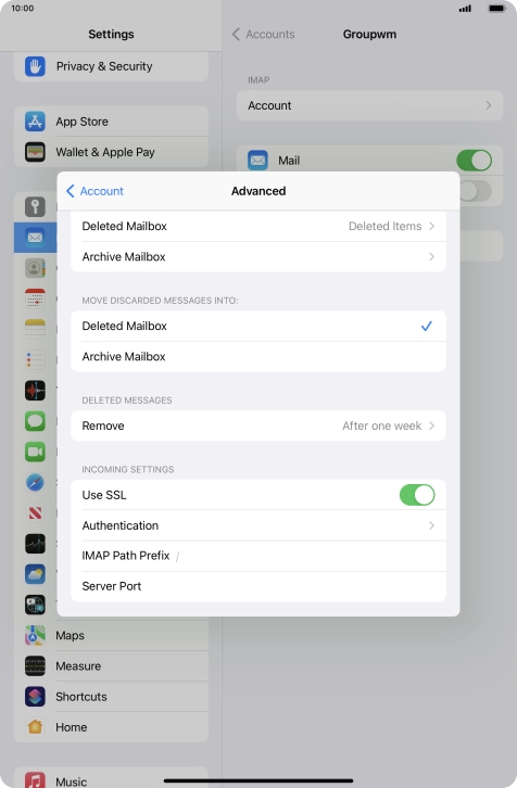 Press the indicator next to 'Use SSL' to turn off the function.