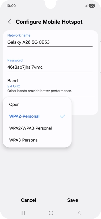 Press WPA3-Personal to password protect your WiFi hotspot.