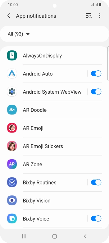 Press the indicators next to the required apps to turn the function on or off. Press the indicators next to the required apps to turn the function on or off.