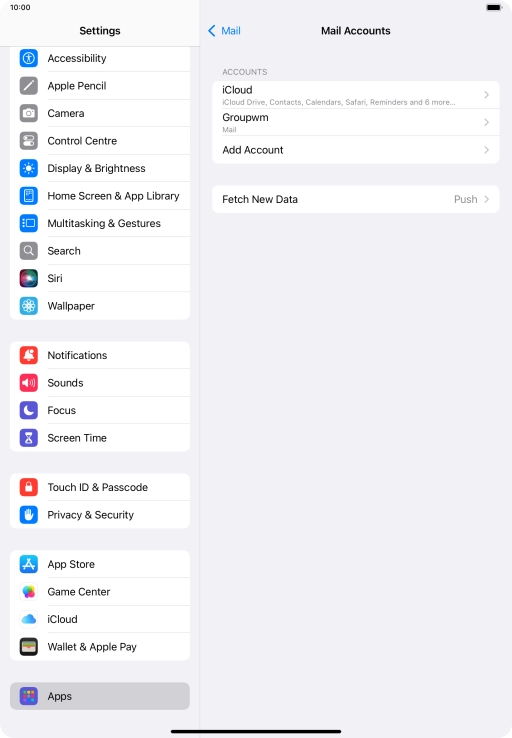 Press the name of the email account you've just set up. Press the name of the email account you've just set up.