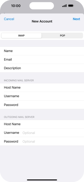 Press Username and key in the username for your email account.