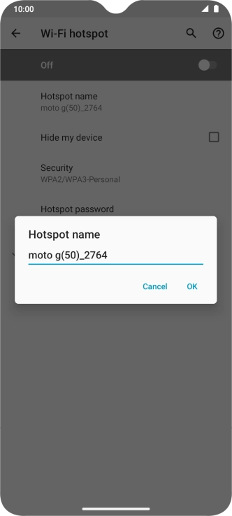 Key in the required WiFi hotspot name and press OK.