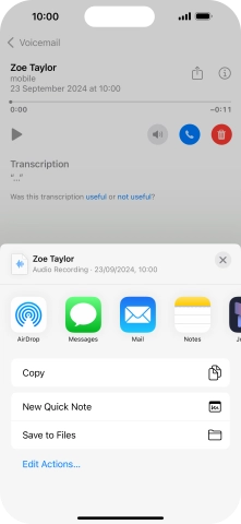 Press the required setting and follow the instructions on the screen to share or save the message.