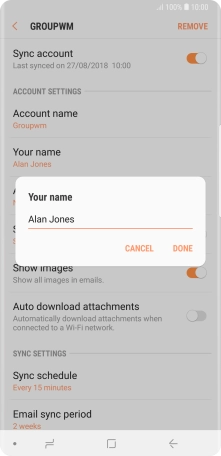 Key in the required sender name and press DONE.