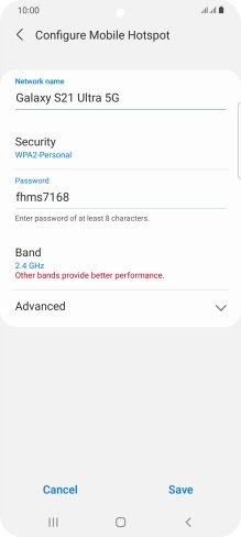Press the field below 'Network name' and key in the required name.