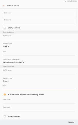 Press the field below 'User name' and key in the username of your email provider's outgoing server.
