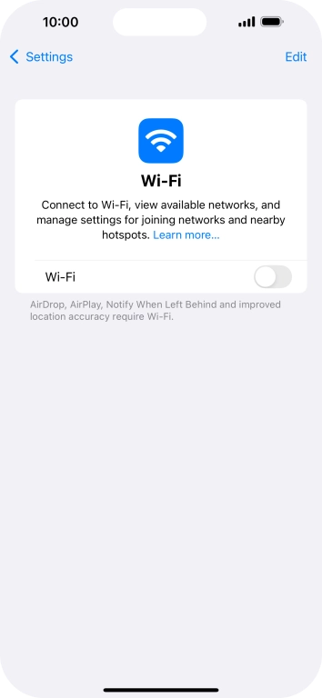 Press the indicator next to 'Wi-Fi' to turn on the function.