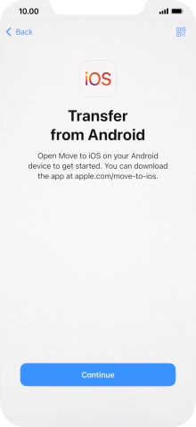 To transfer content to your phone, you need to install the app 'Move to iOS' on the Android phone. When the app is installed, press Continue.