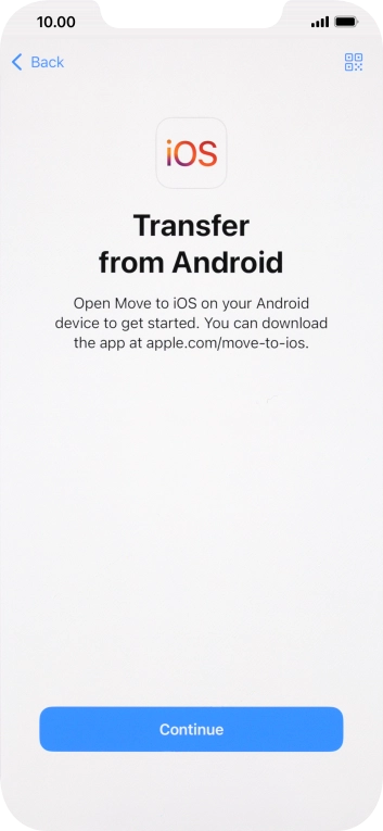 To transfer content to your phone, you need to install the app 'Move to iOS' on the Android phone. When the app is installed, press Continue.