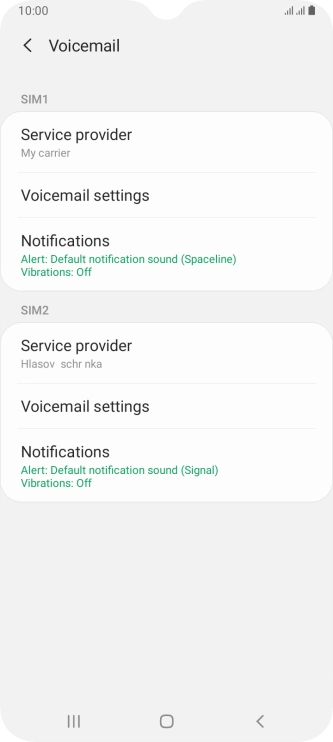 Press Voicemail settings below the required SIM.