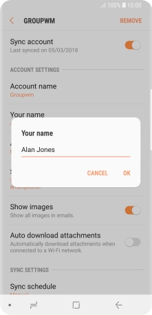 Key in the required sender name and press OK.