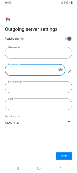 Press the field below 'SMTP server' and key in the name of your email provider's outgoing server.