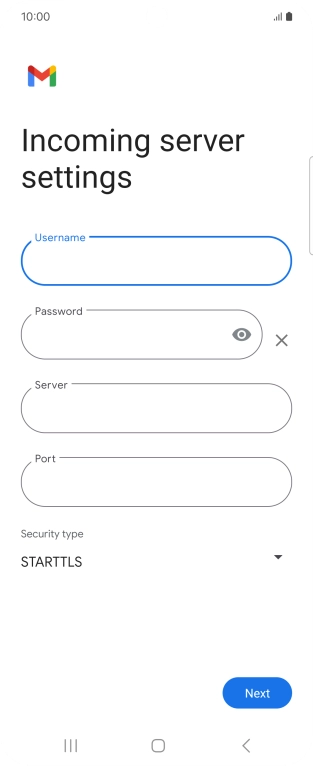 Press the field below 'Server' and key in the name of your email provider's incoming server.