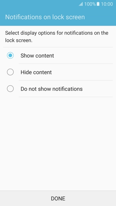 Press the required setting.