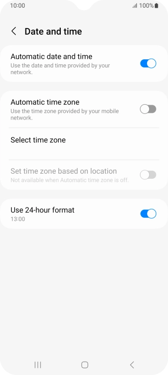Press the indicator next to 'Automatic time zone' to turn on the function.