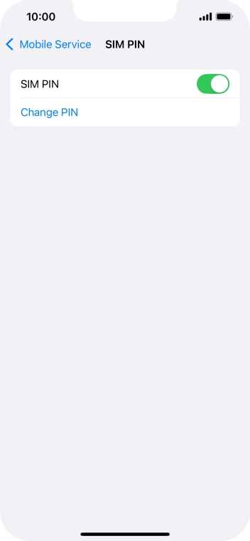 Press the indicator next to 'SIM PIN' to turn the function on or off.