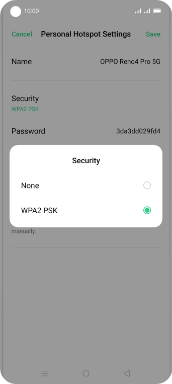 Press WPA2 PSK to password protect your WiFi hotspot.