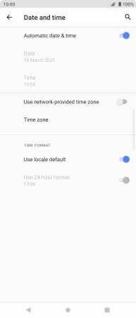 Press the indicator next to 'Use network-provided time zone' to turn on the function.