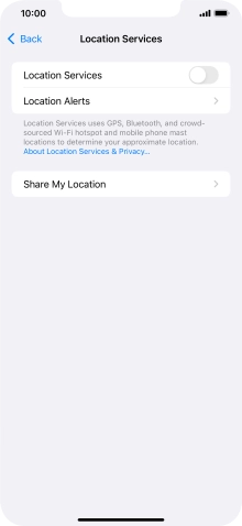 Press the indicator next to 'Location Services' to turn the function on or off.