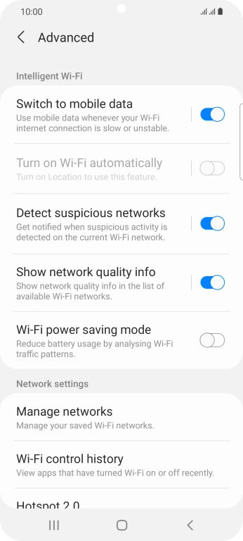 Press the indicator next to 'Switch to mobile data' to turn the function on or off.