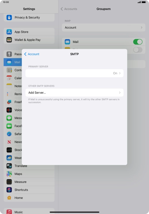 Press the field below 'PRIMARY SERVER'.