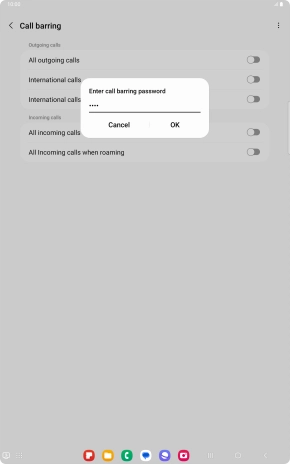 Key in your barring password and press OK.