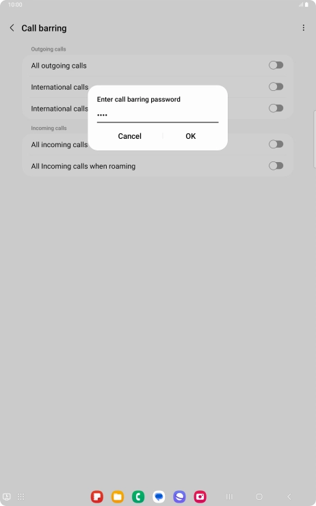 Key in your barring password and press OK.