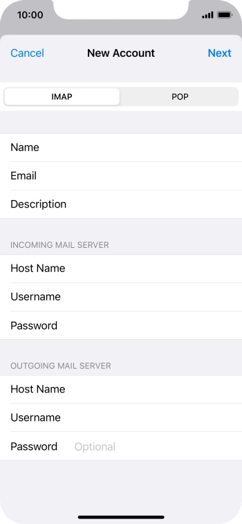 Press Password and key in the password for your email account. Press Password and key in the password for your email account.