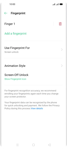 Press the delete icon next to the required fingerprints.