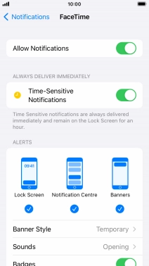 Press the indicator next to 'Allow Notifications' to turn notifications for the selected application on or off.