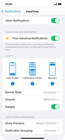 Press the indicator next to 'Allow Notifications' to turn notifications for the selected application on or off.