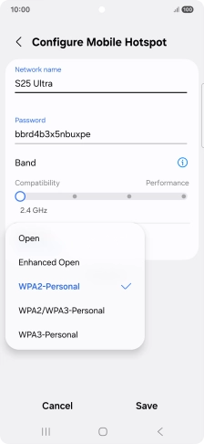 Press WPA3-Personal to password protect your WiFi hotspot.