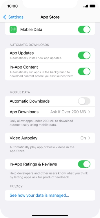 Press the indicator next to 'App Updates' to turn the function on or off. Press the indicator next to 'App Updates' to turn the function on or off.