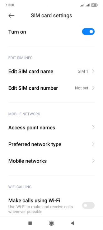 Press the indicator next to 'Make calls using Wi-Fi' to turn the function on or off.