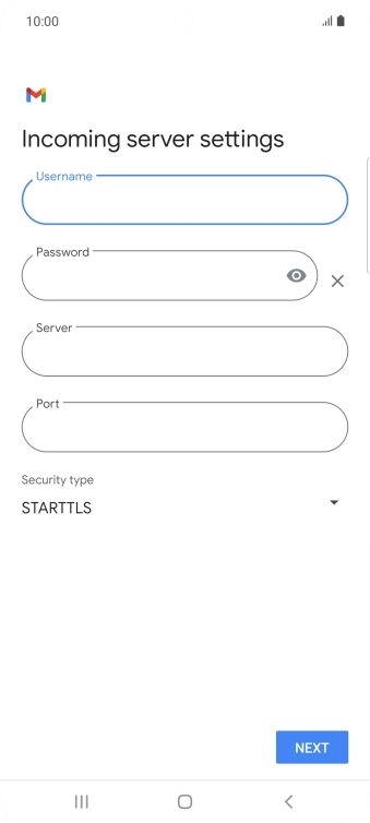 Press the field below 'Server' and key in the name of your email provider's incoming server.