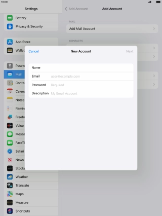 Press Email and key in your email address.