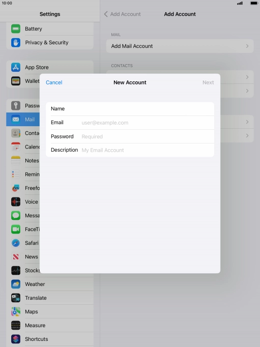 Press Email and key in your email address.