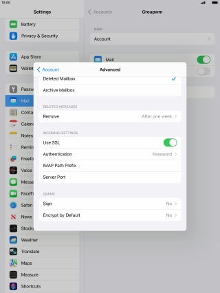 Press the indicator next to 'Use SSL' to turn off the function.