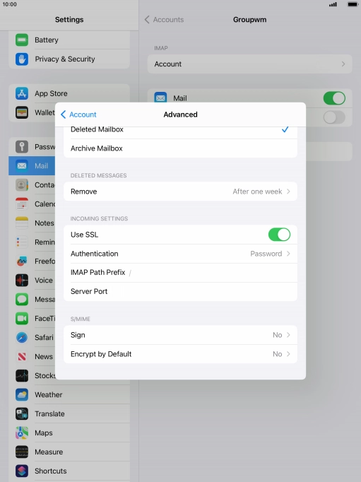 Press the indicator next to 'Use SSL' to turn off the function.