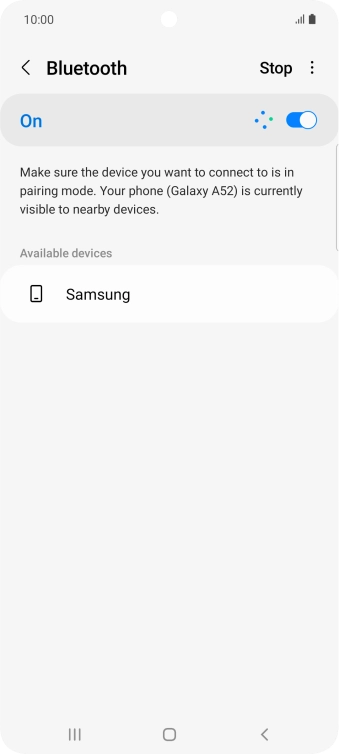 Press the required Bluetooth device and follow the instructions on the screen to pair the device with your phone.