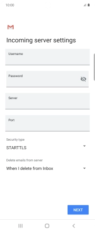 Press the field below 'Username' and key in the username for your email account.