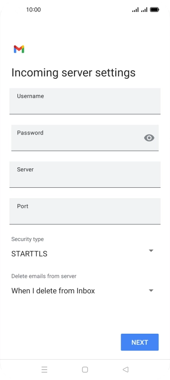 Press the field below 'Username' and key in the username for your email account.