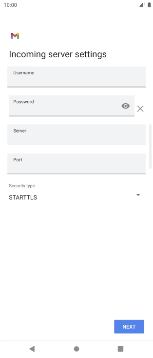 Press the field below 'Username' and key in the username for your email account. Press the field below 'Username' and key in the username for your email account.