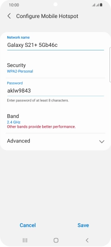 Press the field below 'Network name' and key in the required name.