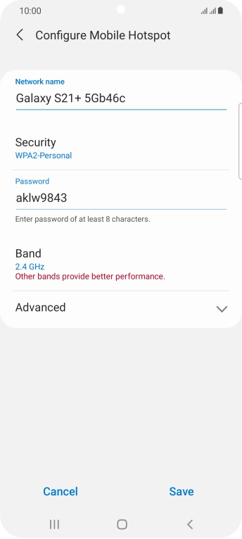 Press the field below 'Network name' and key in the required name.