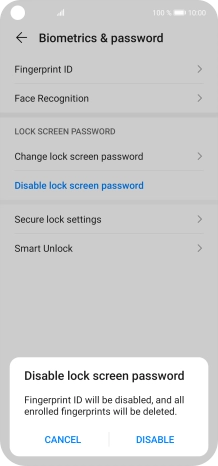 Key in the additional phone lock code you created earlier and press DISABLE.