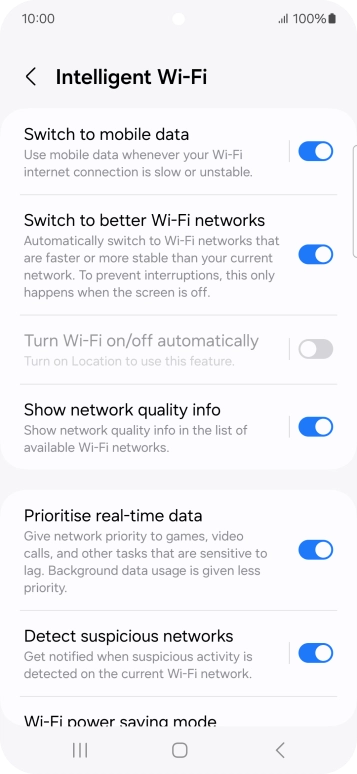 Press the indicator next to 'Switch to mobile data' to turn the function on or off. Press the indicator next to 'Switch to mobile data' to turn the function on or off.