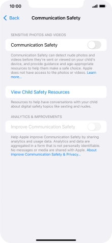 Press the indicator next to 'Communication Safety' to turn the function on or off.
