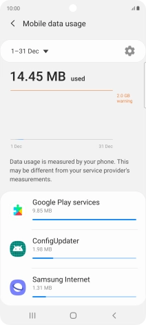 The data usage for each application is displayed below the name of the application.